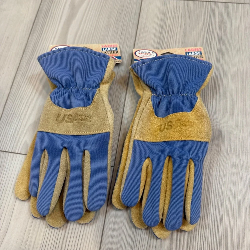 Lot of 2 NWT MidWest USA Sewn Womens Premium Leather Suede Work Gloves Large